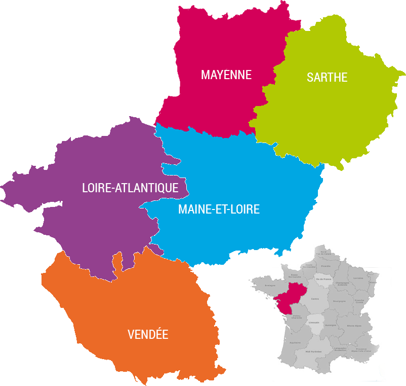 Carte des pépinières d'entreprises des Pays de la Loire